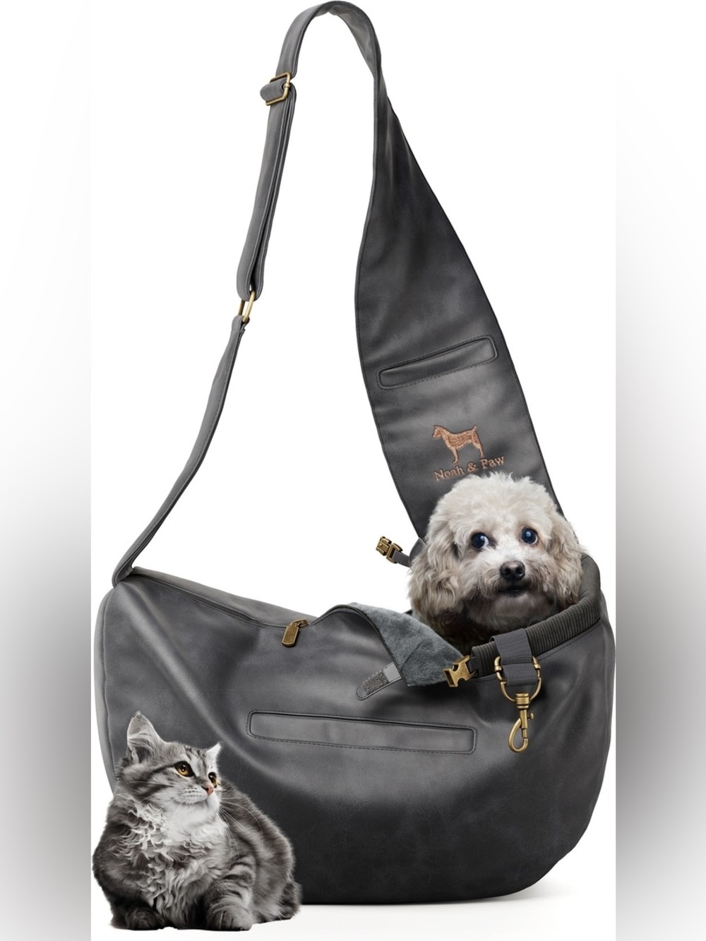 Cozy Plush lined Washable Pet Carrier w/ padded strap, leash clip | Noah & Paw